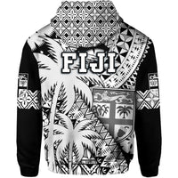 Fiji Hoodie Coat Of Arms Masi Tapa Mixed Palm Tree No1 Black Version - Wonder Print Shop