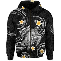 Custom Hawaii Hoodie Hawaiian Turtle Plumeria Mixed Polynesian Black Style - Wonder Print Shop