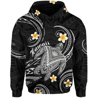 Custom Hawaii Hoodie Hawaiian Turtle Plumeria Mixed Polynesian Black Style - Wonder Print Shop