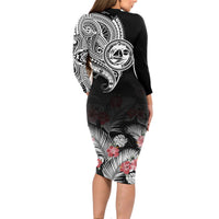 vanuatu-malampa-province-long-sleeve-dress-hibiscus-tribal-polynesian-tattoo-ver-black