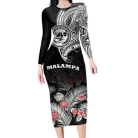 vanuatu-malampa-province-long-sleeve-dress-hibiscus-tribal-polynesian-tattoo-ver-black