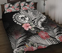 Vanuatu Malampa Province Quilt Bed Set Hibiscus Tribal Polynesian Tattoo Ver Black - Wonder Print Shop