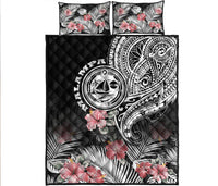 Vanuatu Malampa Province Quilt Bed Set Hibiscus Tribal Polynesian Tattoo Ver Black - Wonder Print Shop