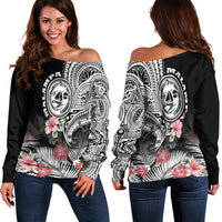 Vanuatu Malampa Province Women Off Shoulder Sweater Hibiscus Tribal Polynesian Tattoo Ver Black - Wonder Print Shop