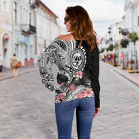 Vanuatu Malampa Province Women Off Shoulder Sweater Hibiscus Tribal Polynesian Tattoo Ver Black - Wonder Print Shop