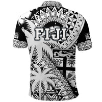 Fiji Polo Shirt Coat Of Arms Masi Tapa Mixed Palm Tree No1 Black Version - Wonder Print Shop