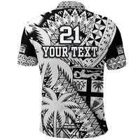 Custom Fiji Polo Shirt Coat Of Arms Masi Tapa Mixed Palm Tree No1 Black Version - Wonder Print Shop