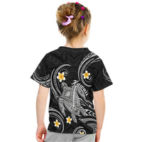 Black kids graphic T-shirt with back tribal artwork and yellow plumeria flowers