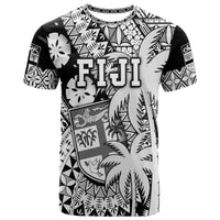 Fiji Coat Of Arms T Shirt Masi Tapa Mixed Palm Tree No1 Black Version - Wonder Print Shop