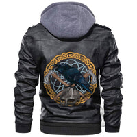 Viking Black Crow Sitting On A Branch Of An Oak Tree Leather Jacket RLT12 - Wonder Print Shop