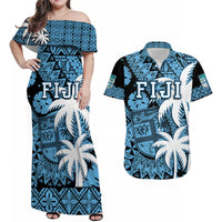 Fiji Coat Of Arms Matching Hawaiian Shirt And Dress Masi Tapa Mixed Palm Tree No1 Blue Version LT9 - Wonder Print Shop