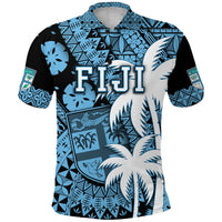 Custom Fiji Polo Shirt Coat Of Arms Masi Tapa Mixed Palm Tree No1 Blue Version - Wonder Print Shop