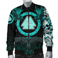 Viking Bomber Jacket Three Raven and Valknut Cyan RLT12 - Wonder Print Shop