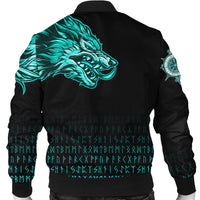 Viking Bomber Jacket Fenrir Wolf Cyan Near Shoulder RLT12 - Wonder Print Shop