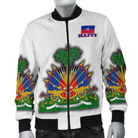 Haiti Bomber Jacket Flag With Coat Of Arm (White) - Wonder Print Shop