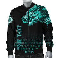 (Custom) Viking Bomber Jacket Fenrir Wolf Cyan Near Shoulder RLT12 - Wonder Print Shop