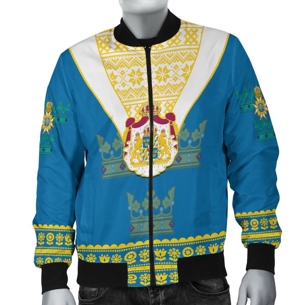 custom-personalised-sweden-bomber-jacket-swedish-coat-of-arms-with-scandinavian-flowers