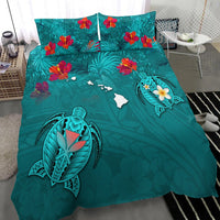 Hawaiian Islands Bedding Set - Hawaii Tropical Flowers and Turtles Turquoise LT13 - Wonder Print Shop
