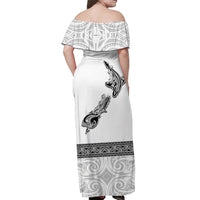 custom-personalised-new-zealand-off-shoulder-long-dress-maori-fern-and-map-white