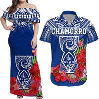 Personalised Guam Chamorro Matching Hawaiian Shirt And Dress Guaman Latte Stone Tropical Flowers Blue Version - Wonder Print Shop