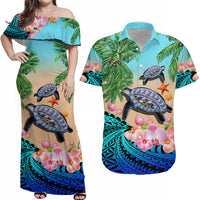 Personalised Polynesian Turtle Coconut Tree And Orchids Matching Hawaiian Shirt And Dress - Wonder Print Shop