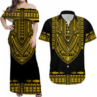 Personalised Polynesian Matching Hawaiian Shirt And Dress Dashiki With Polynesian Tattoo Royal Golden Version - Wonder Print Shop