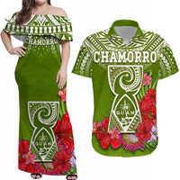 Personalised Guam Chamorro Matching Hawaiian Shirt And Dress Guaman Latte Stone Tropical Flowers Green Version - Wonder Print Shop