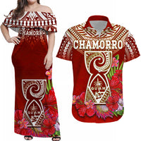 Personalised Guam Chamorro Matching Hawaiian Shirt And Dress Guaman Latte Stone Tropical Flowers Red Version - Wonder Print Shop