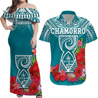 Personalised Guam Chamorro Matching Hawaiian Shirt And Dress Guaman Latte Stone Tropical Flowers Turquoise Version - Wonder Print Shop