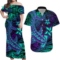 Personalised Polynesian Matching Hawaiian Shirt And Dress Purple Paradise Hawaiian Tribal Hammerhead Shark - Wonder Print Shop