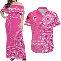 Tonga Breast Cancer Matching Hawaiian Shirt And Dress Tongan Ngatu Pattern No One Fights Alone - Wonder Print Shop
