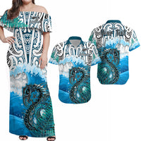 Personalised Manaia Maori Matching Hawaiian Shirt And Dress Fern Aotearoa Blue Waves LT13 - Wonder Print Shop