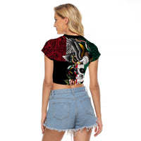 Mexico Raglan Cropped T Shirt Mexican Skull Eagle With Angry Snake - Wonder Print Shop