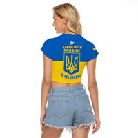 Ukraine Raglan Cropped T Shirt Ukraine Gold Trident Slava Ukraini Blue - Wonder Print Shop
