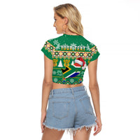 (Custom Personalised) South Africa Christmas Raglan Cropped T Shirt King Protea Geseende Kersfees - Wonder Print Shop