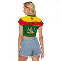(Custom Personalised) Dominica Raglan Cropped T Shirt Dominican Coat Of Arms With Map - Wonder Print Shop