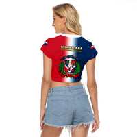 Dominican Republic Raglan Cropped T Shirt Dominicana Coat Of Arms Gradient Style - Wonder Print Shop