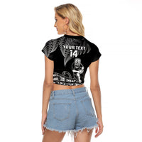 (Custom Text And Number) New Zealand Silver Fern Rugby Raglan Cropped T Shirt All Black Koru Maori - Wonder Print Shop