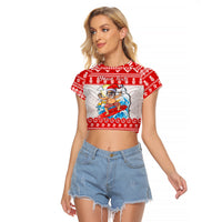 Custom Personalised Hawaii Christmas Raglan Cropped T Shirt Surfing Santa Mele Kalikimaka Polynesian - Wonder Print Shop