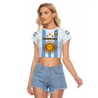 (Custom Text And Number) Argentina Football Raglan Cropped T Shirt World Cup La Albiceleste 3rd Champions Proud - Wonder Print Shop