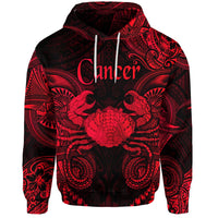 Red/black cancer zodiac hoodie with crab graphic and “Cancer” text