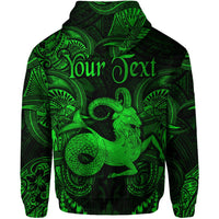 Green hoodie back with Capricorn polynesian graphic and 'Your Text' print