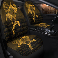 Viking Car Seat Covers Raven Vegvisir Tattoo Gold Version Car Seat Covers RLT12 - Wonder Print Shop