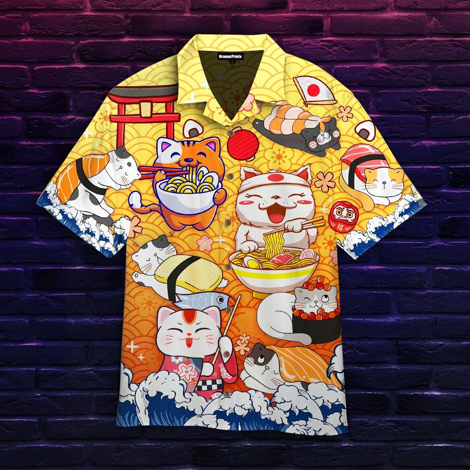 cat-keep-calm-and-eat-japanese-foods-hawaiian-shirt