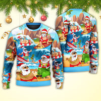 Christmas Santa Claus Play On The Beach Mele Kalikimaka Ugly Christmas Sweater - Wonder Print Shop
