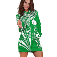 Rarotonga Cook Islands Hoodie Dress Turtle and Map Style Green LT13 - Wonder Print Shop