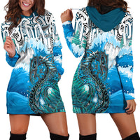 Custom Personalised Manaia Maori Hoodie Dress Fern Aotearoa Blue Waves LT13 - Wonder Print Shop