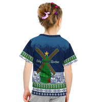 Christmas Sinterklass With Windmill Kid T Shirt - Netherlands Delft Pattern - Wonder Print Shop
