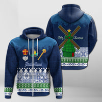 Christmas Sinterklass With Windmill Zip Hoodie Netherlands Delft Pattern - Wonder Print Shop