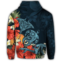 Hawaii Turtle Hoodie Shark Manta Ray Hibiscus Plumeria (Zip Up) - Wonder Print Shop
